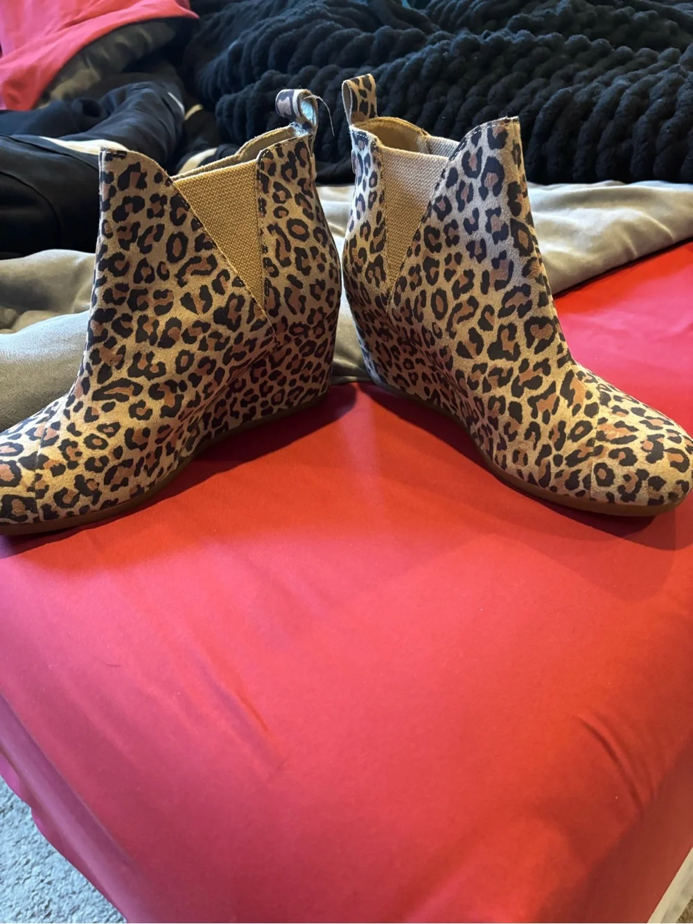 TOM’S Leopard Print Wedge Ankle Bootie